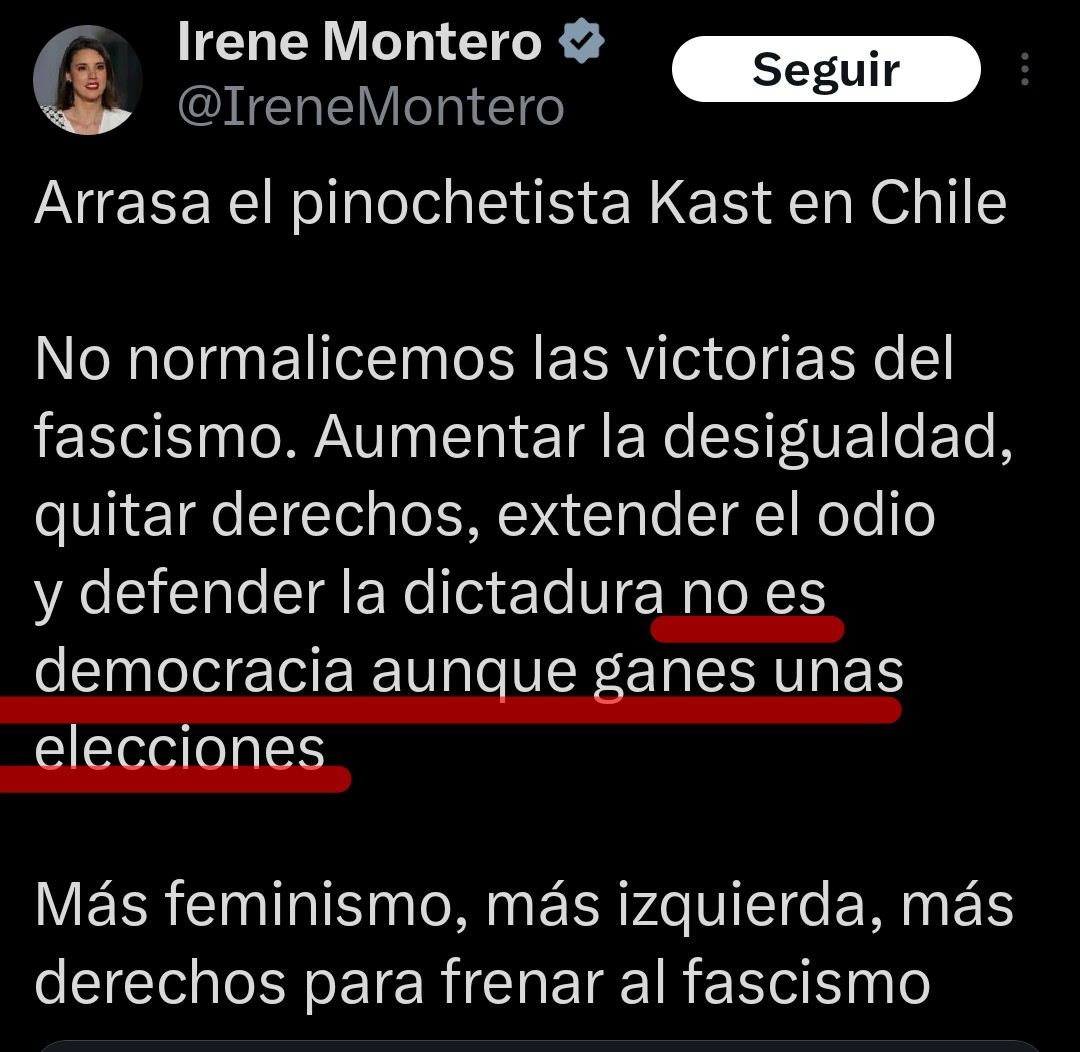 Por si no estaba claro, la señora marquesa nos deja claro su concepto de democracia: Que ganen los míos.