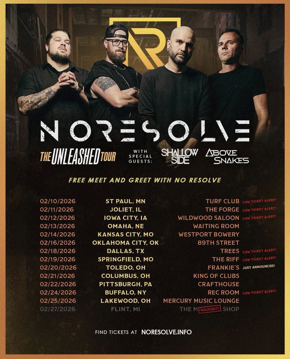 Abovesnakesband's tweet photo. ⚠️LOW TICKET WARNING ⚠️ 

Tickets for The Unleashed Tour with @noresolve  / @shallowsideband / @Abovesnakesband are going fast! Grab yours before they sell out! 

🎟️👇
https://t.co/7C6gETwRmd https://t.co/XczQCbHRNn