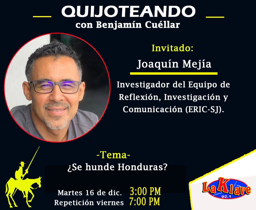 #Programa l Quijoteando 🎙
Este martes  16  de diciembre no te pierdas tu programa "Quijoteando" a las 3:00 pm y su repetición viernes 7:00 pm.  ……Escúchalo en el 92.1 fm  y en radiolaklave.org.sv