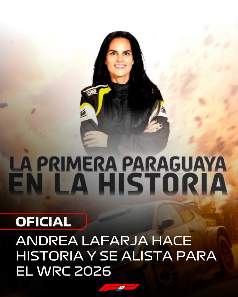 ¡DE PARAGUAY AL MUNDO! 

💥El mundial de rally volverá a tener una mujer en sus filas luego de 4 década y será ¡UNA PARAGUAYA! 

👏Sí, señores. Andrea Lafarja anunció que estará presente en 7 fechas del calendario 2026 del WRC, incluyendo la cita en Paraguay.

🙋🏻‍♀️Será la primera