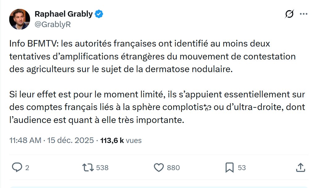 Chronique du fascisme déjà là.
Tout désaccord avec un pouvoir minoritaire, toute contestation de sa politique, toute compassion avec le malheur qui frappe les agriculteurs est dénoncé par des petits nervis. Qui les qualifient de trahison au service de l'étranger.…