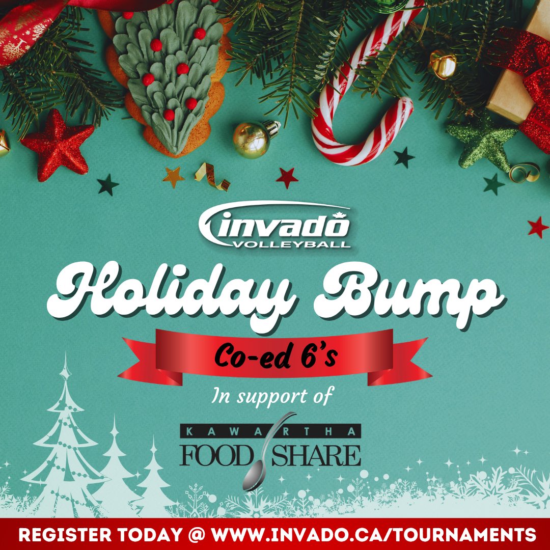 InvadoVB's tweet image. It’s that time of year again! Time to DECK THE HALLS WITH BALLS OF VOLLEY at Invado’s 7th Annual Co-Ed 6’s ‘Holiday Bump’ in support of Kawartha Food Share! 

Please join us Saturday, Dec 20th for a great day of volleyball, complete with a JOLLY playlist, great people, and…