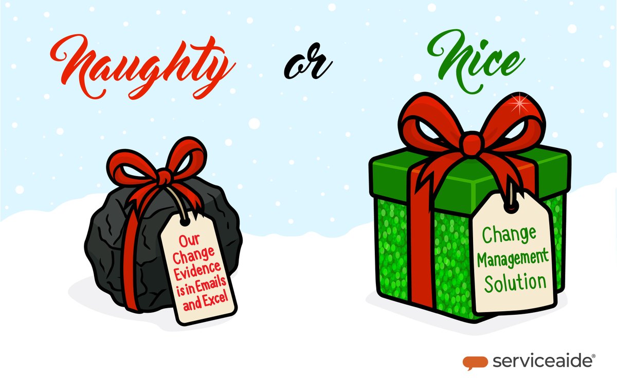 Some gifts belong under the tree.
Others… belong in the past.

If your “change documentation” lives in a maze of emails and spreadsheets, it might be time to unwrap something better.

Serviceaide Change Management — the sparkly, structured, audit-friendly upgrade your
