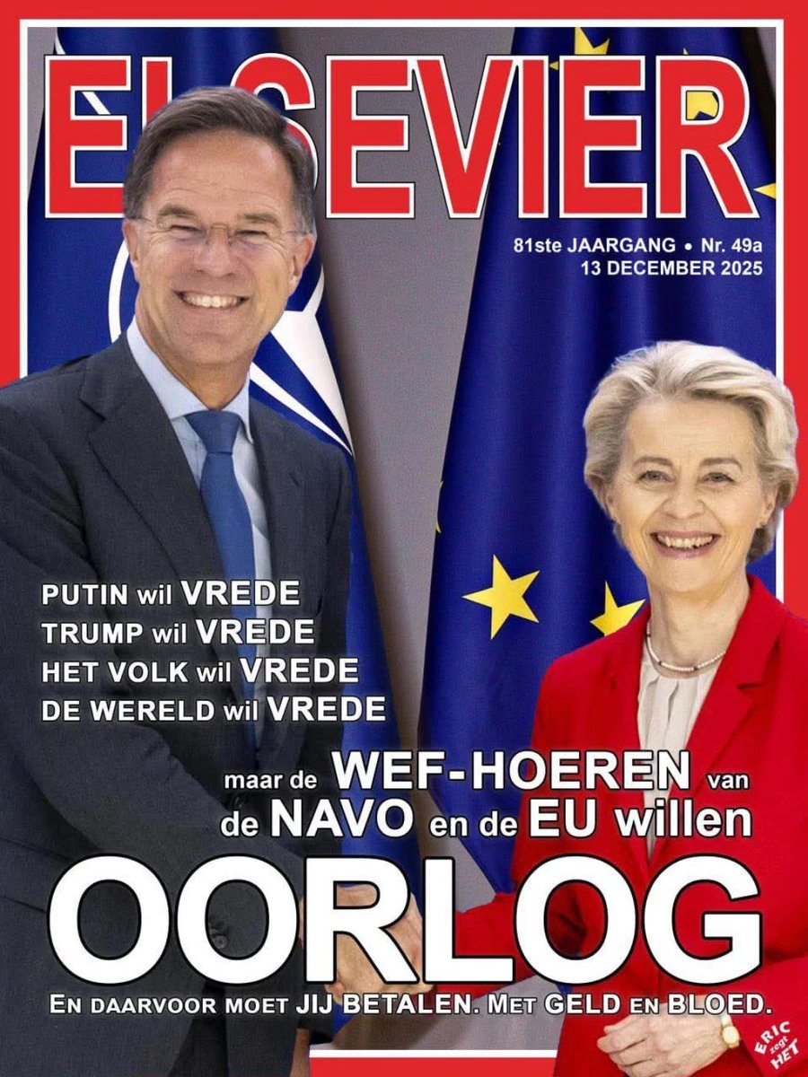 agtmael_mieke's tweet image. Putin wil Vrede, Trump wil vrede, Het Volk wil vrede, de Wereld wil Vrede...

Maar de #WEF-HOEREN van de NAVO en de EU willen OORLOG. ZIJ ZIJN DE AGRESSORSS

En daarvoor moet JIJ  BETALEN!. 
Met GELD en BLOED.