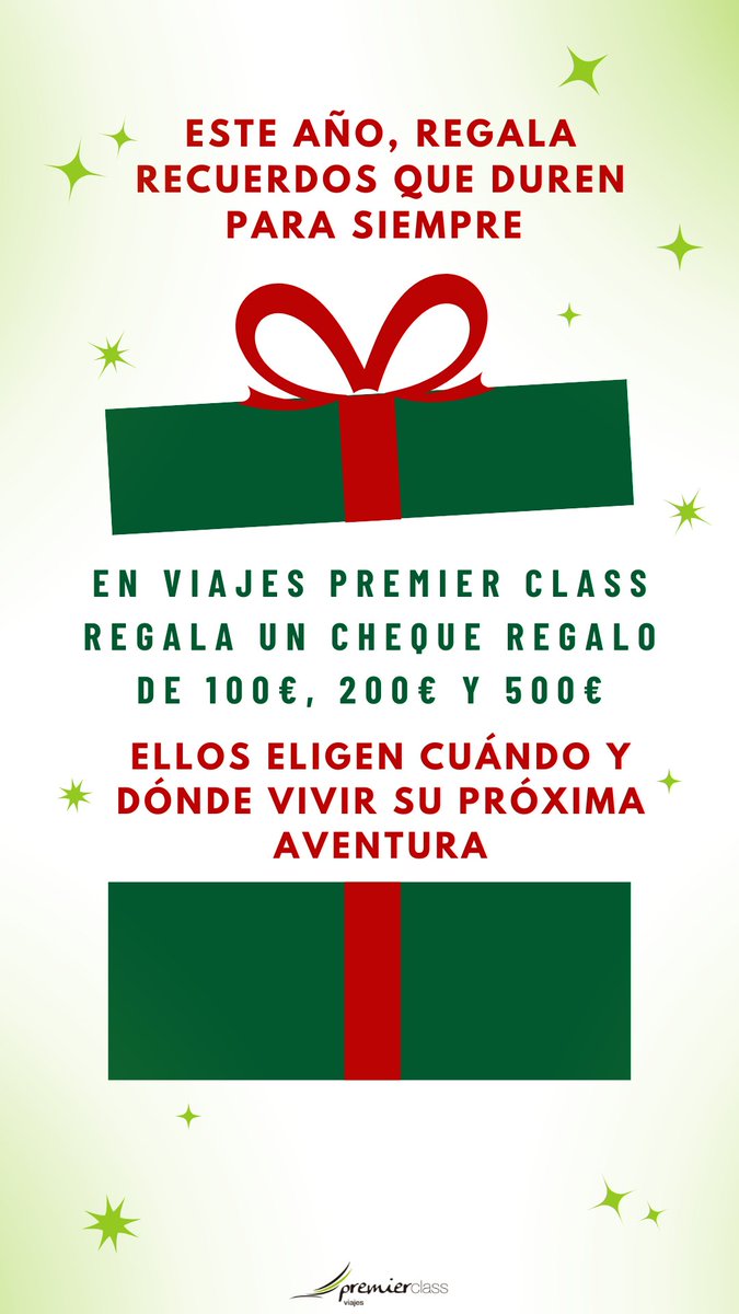 🎁 Cheques regalo Viajes Premier: 100€, 200€ y 500€
Disponibles hasta 6/01/26 → Viaja hasta 31/12/26
💥10% de descuento para tu próxima compra cada vez que regales un cheque.
¡Regala aventuras estas Navidades! ✨