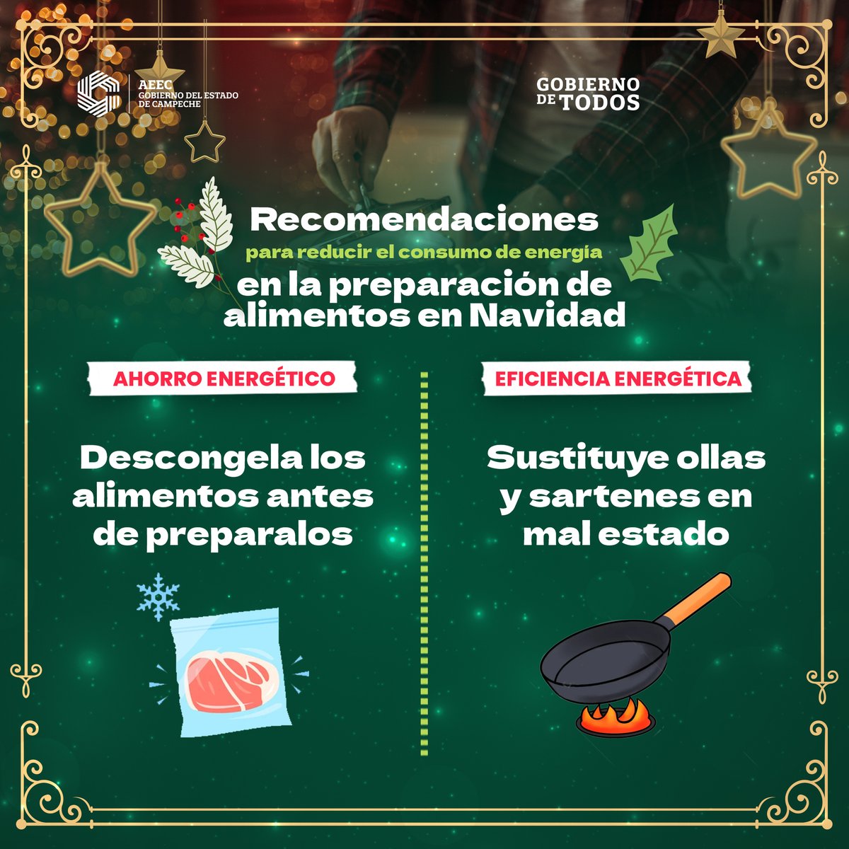 CarlosAGB86's tweet image. 🎄🍳 En estas fiestas aumenta el uso de energía ⚡, pero al cocinar también puedes ahorrar. En los próximos días compartiremos consejos prácticos para optimizar tiempo y evitar que tu recibo de luz se eleve 💡📉.

#GobiernoDeTodos #AEEC #Energía @LaydaSansores