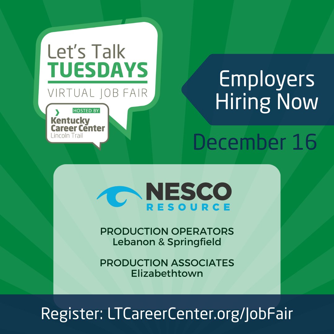NESCO RESOURCE will be hiring for 30 open positions in our virtual job fair tomorrow! If you're looking for a new job, this is a great opportunity to meet with employers who are hiring now. Register and upload your resume at LTCareerCenter.org/jobfair.