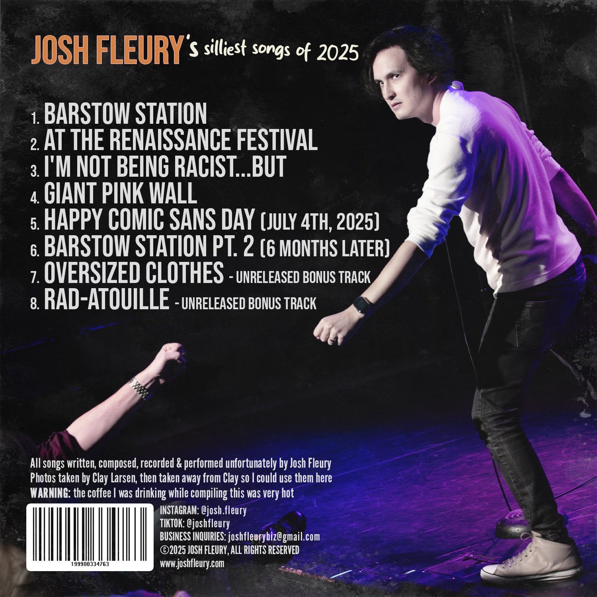 Josh_Fleury's tweet photo. I’m putting out an EP of my most silliest and debatably comedy songs released in 2025. These songs’ videos have gained a combined 2 Million+ views, and only 3 content warnings.

Available on all music streaming platforms (hopefully) Monday December 22nd, 2024

📸: Clay Larsen https://t.co/UJ9fOTUONZ