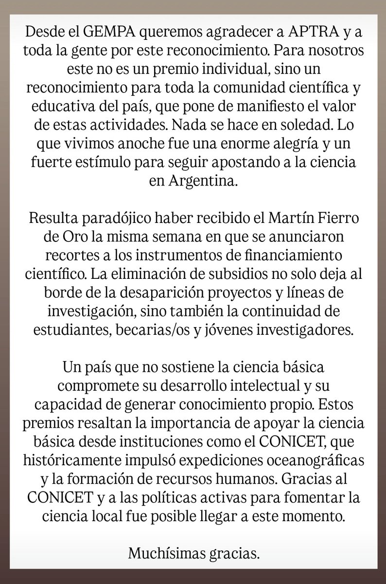 La gente del GEMPA comparte estas palabras en relación al #MartinFierroStreaming y la situación del sector de ciencia y tecnología 👇