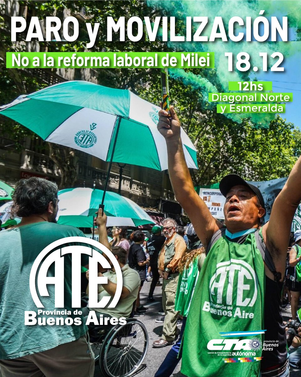 💪🏾Paro y movilización. ¡NO A LA REFORMA LABORAL DE MILEI!
🗓️ Jueves 18 de Diciembre
📍 Plaza de Mayo
🕒 15 horas