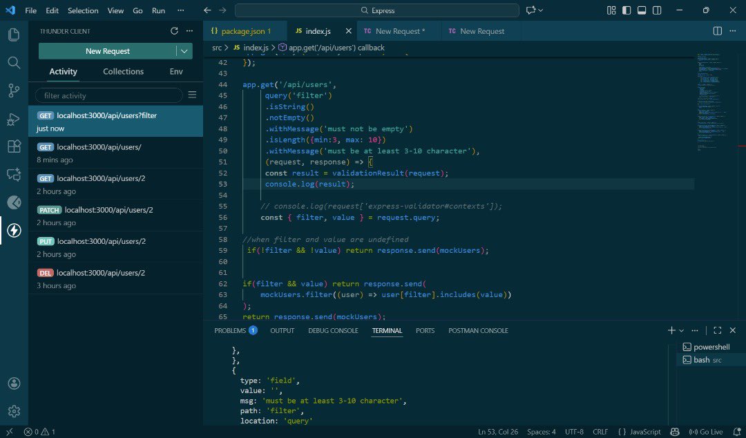 FarukOlawale3's tweet image. Day 59 &amp;amp; 60 of #100DaysOfCode  

Dove deep into Express.js middleware, mastered PUT, PATCH, and DELETE requests, and kicked off  validation for safer APIs. Feeling great about how much cleaner and more robust my backend is becoming! 💪  

#Nodejs #Express #buildinpublic