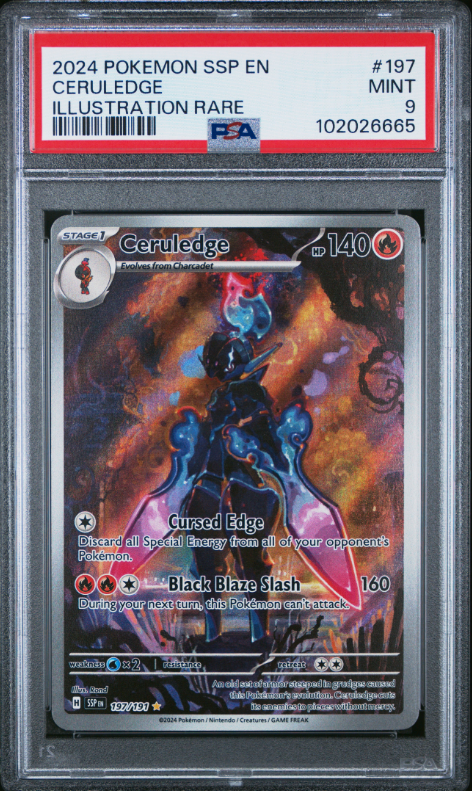 🔥 Card Deal Found!           
2024 Pokémon Ssp EN-Surging Sparks #197 Ceruledge - Illustration Rare (PSA 9 MINT) 
Avg sale: $29         
Now: $18 — 38% OFF!
courtyard.io/asset/d1eb7da0…