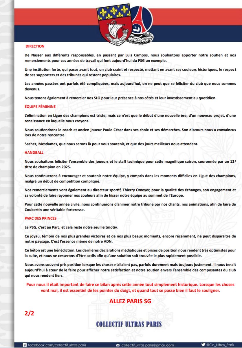 Communiqué du lundi 15 décembre 2025.

On fait le bilan calmement...

<a href="/PSG_inside/">Paris Saint-Germain</a>