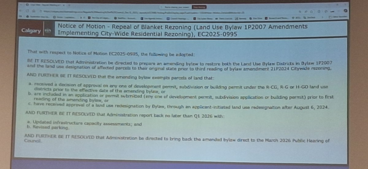 ProjectYYC_'s tweet image. Blanket Rezoning REPEAL motion up now! Chabot presenting on behalf of the group bringing it forward.  Says go back to what was prior to blanket rezoning &amp;amp; do it properly to avoid confusion.  Sequenced, thoughtful, respectful, strategic. Requests no ammendments until after.