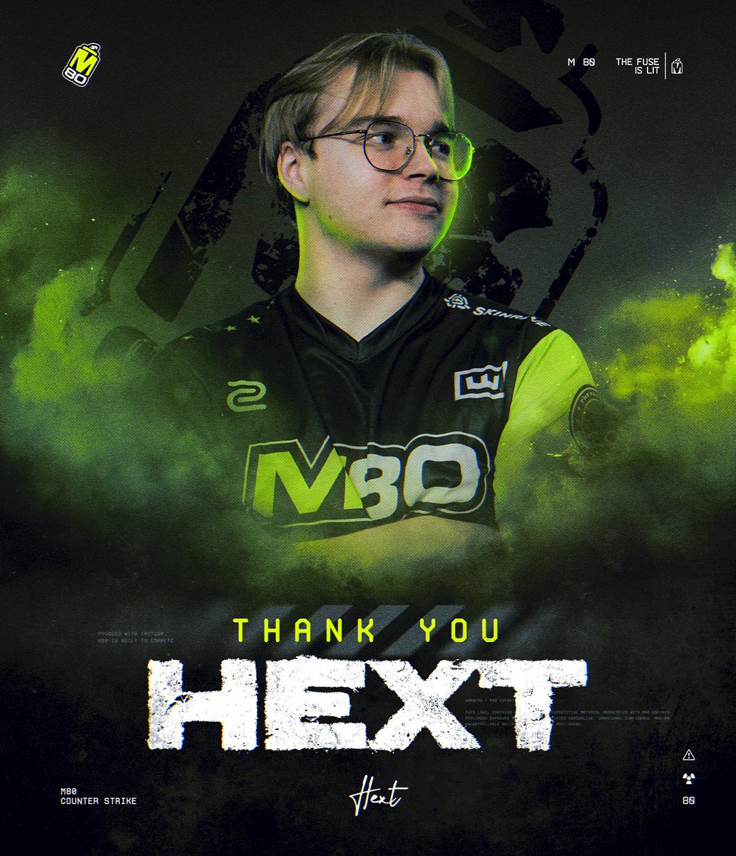 M80gg's tweet image. With the expiration of his contract we want to thank @HexTCSGO for being a part of M80.

Thank you for all your contributions, from BLAST London to the Budapest major, it was a hell of a run ❤️ We wish you the best of luck in 2026!