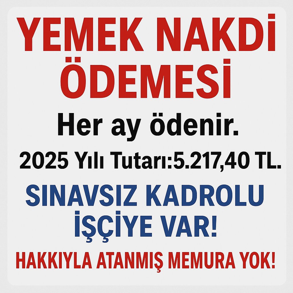 #MemuraNedenYok

Ayni binada lokantadan yemek siparişi veren memur kendi cebinden karşılıyor,işçi yemek nakdi ödemesinden karşılıyor.

Memurun sabrı kalmadı!