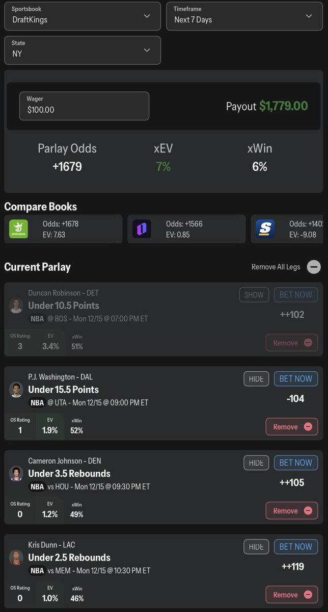 Portfolio EV by OddsShopper tweet media