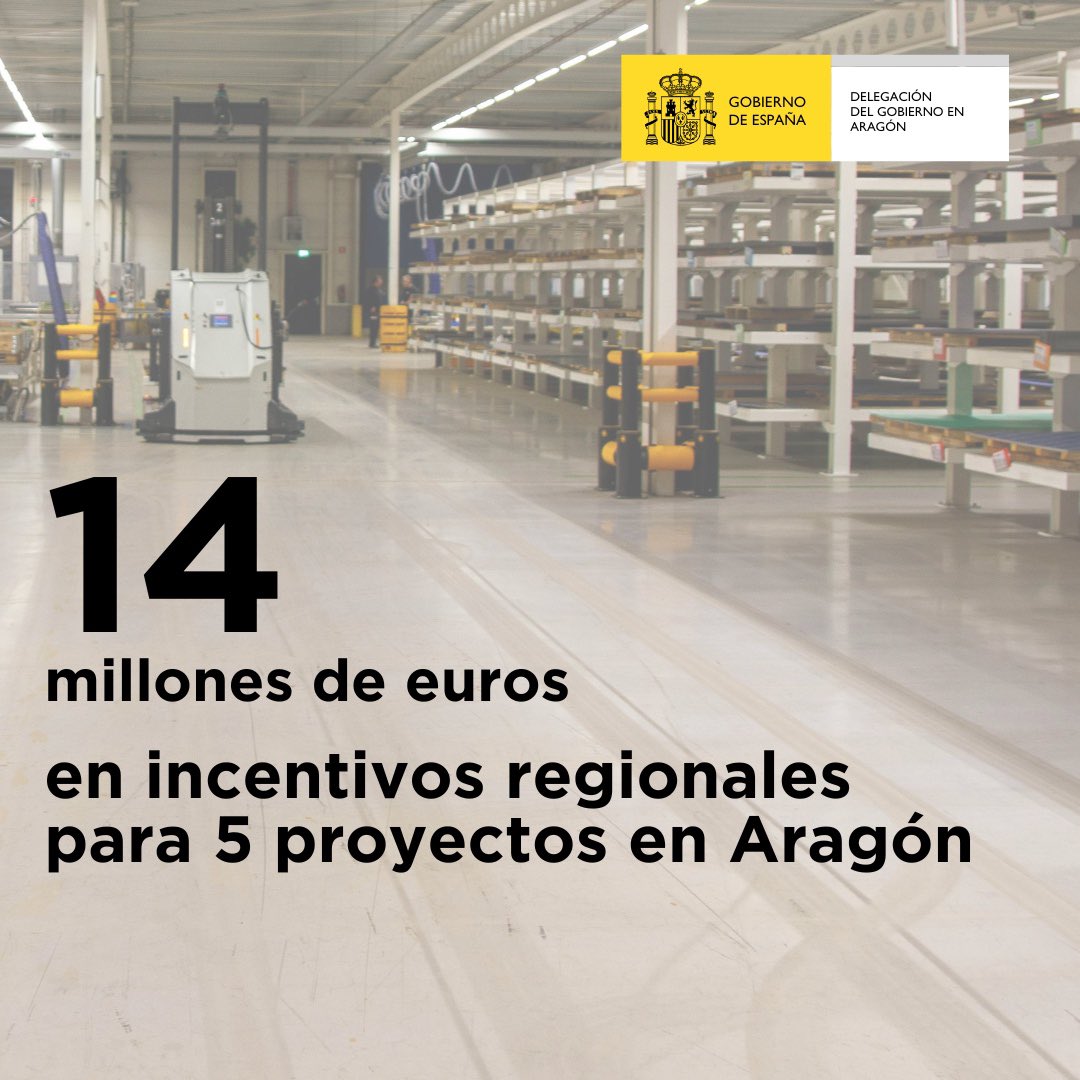 El Gobierno de España aprueba conceder incentivos regionales para cinco proyectos de inversión en Aragón por 14 millones de €

👷‍♀️Permitirán crear 123 nuevos empleos y mantener 120 puestos de trabajo