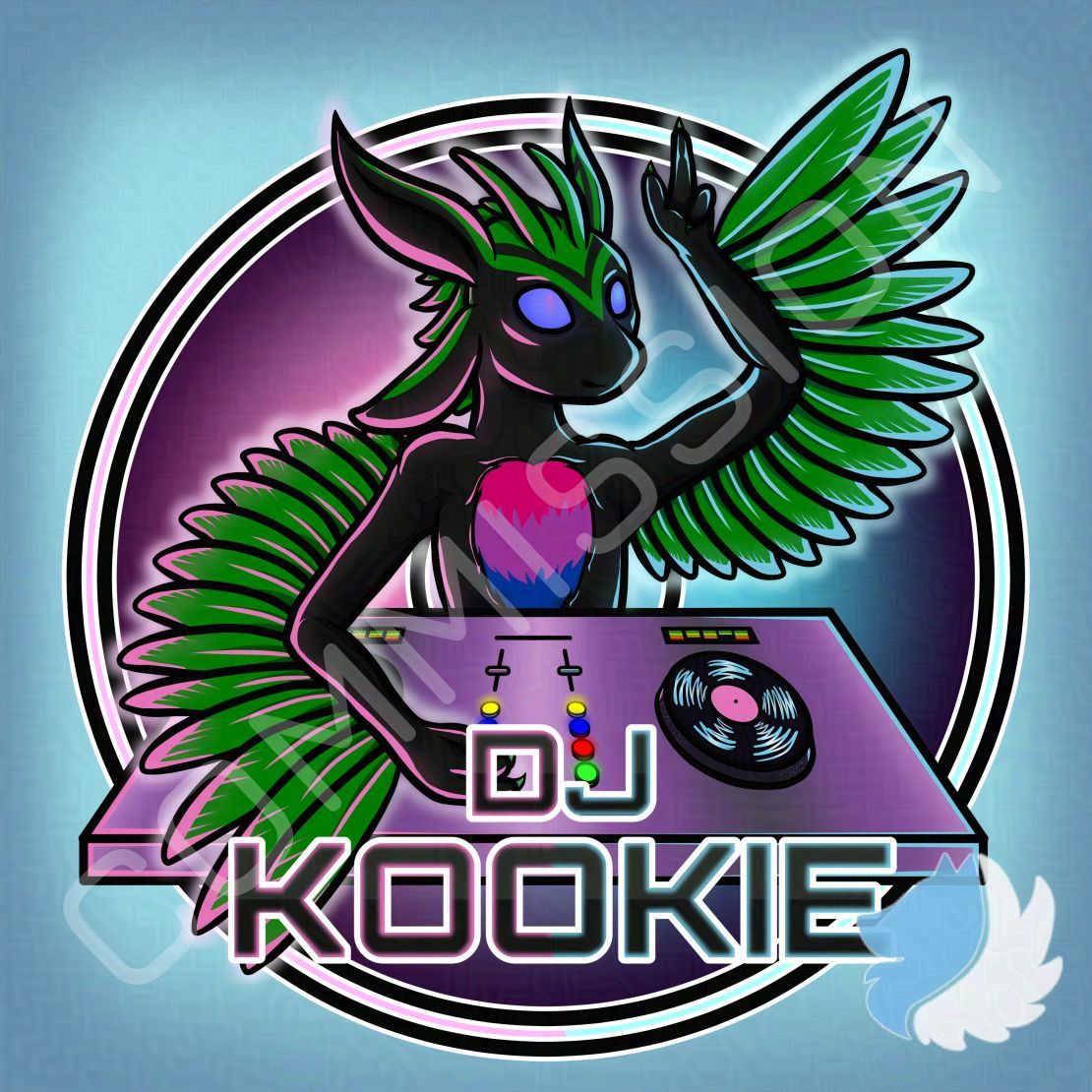 SWolfCreations's tweet image. Artwork of an Avali DJ for Kookie #furry #furryart #furries #furryartist #art #stickers #avali