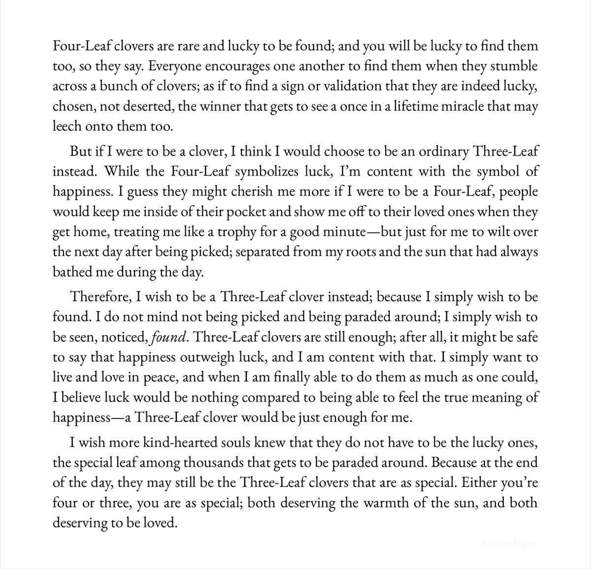 distinctwhisper's tweet image. You will be as cherished, even if you are not a Four-Leaf clover.