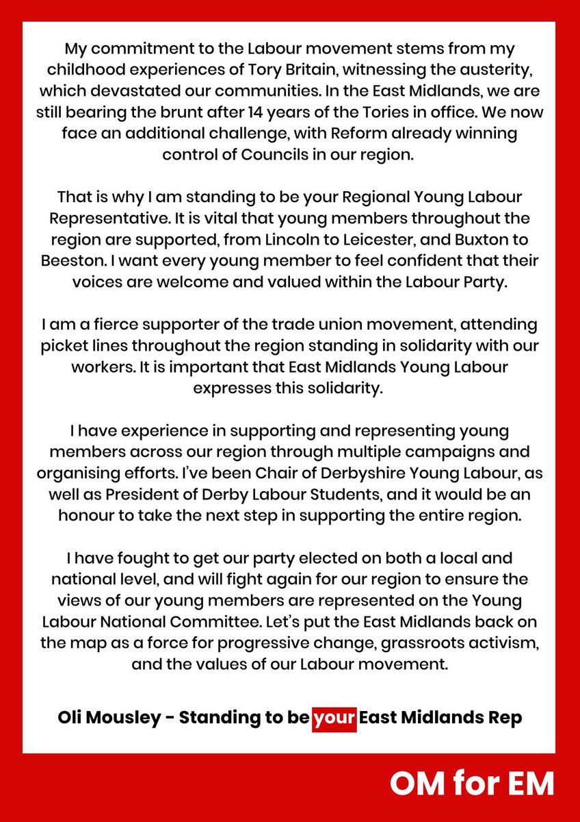 East Midlands Young Labour can be a force for progressive change, grassroots activism, and true Labour and trade unionist values.

We can put our region back on the map.

Nominate OM for EM!