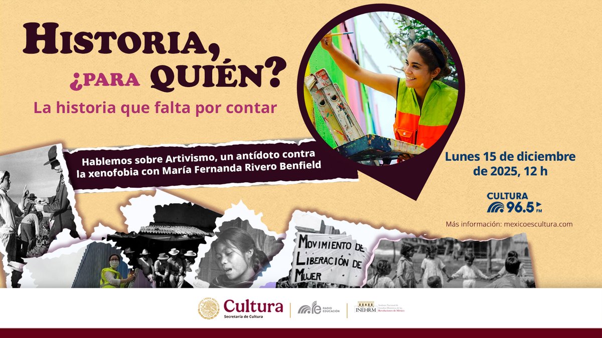 RadioEducacion's tweet image. 🔴 En Historia, ¿para quién? con el @INEHRM, exploramos el #artivismo como antídoto contra la xenofobia con María Fernanda Rivero Benfield, Jefa de Unidad de Fortalecimiento del Movimiento de Amnistía Internacional

⏰ Hoy, 12 h
💻 Escúchalo en #YouTube: youtu.be/lKNIkEnuYLI