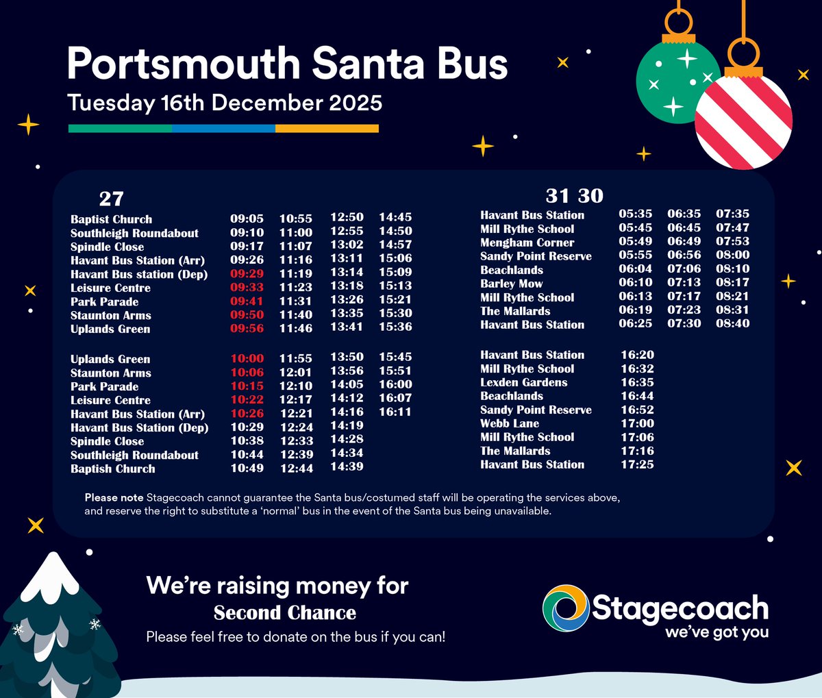 🎵Those Christmas lights, light up the street…🎵 around #Emsworth and #RowlandsCastle tomorrow 16th on route 27! With an extra treat of a couple of trips on #HaylingIsland 🎅🏻