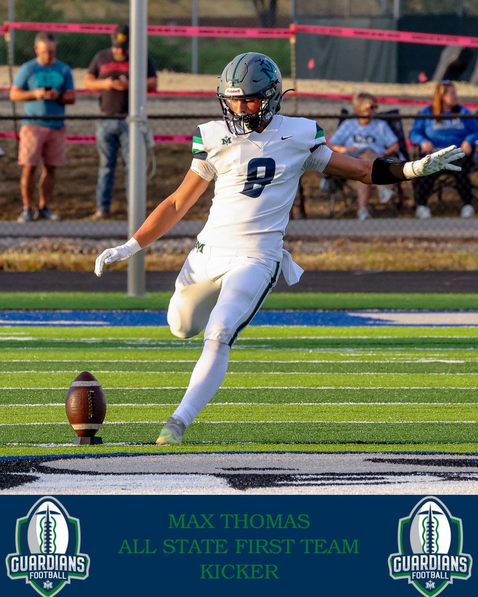 SMAGuardianFB's tweet image. Congrats to our All State First Team selections:

Max Thomas - Kicker
Reece Fredrickson - Defensive Back