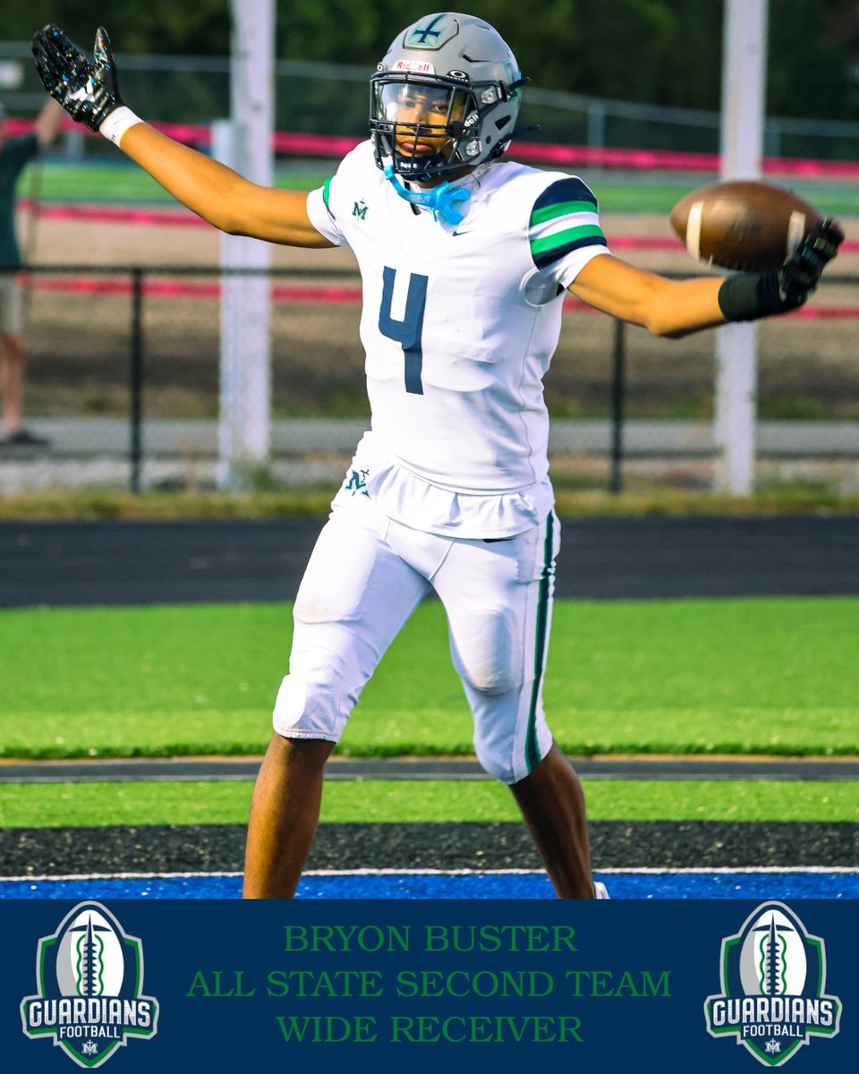 SMAGuardianFB's tweet image. Congrats to our All State Second Team selections:

Ethan Niewald - Offensive Line
Bryon Buster - Wide Receiver