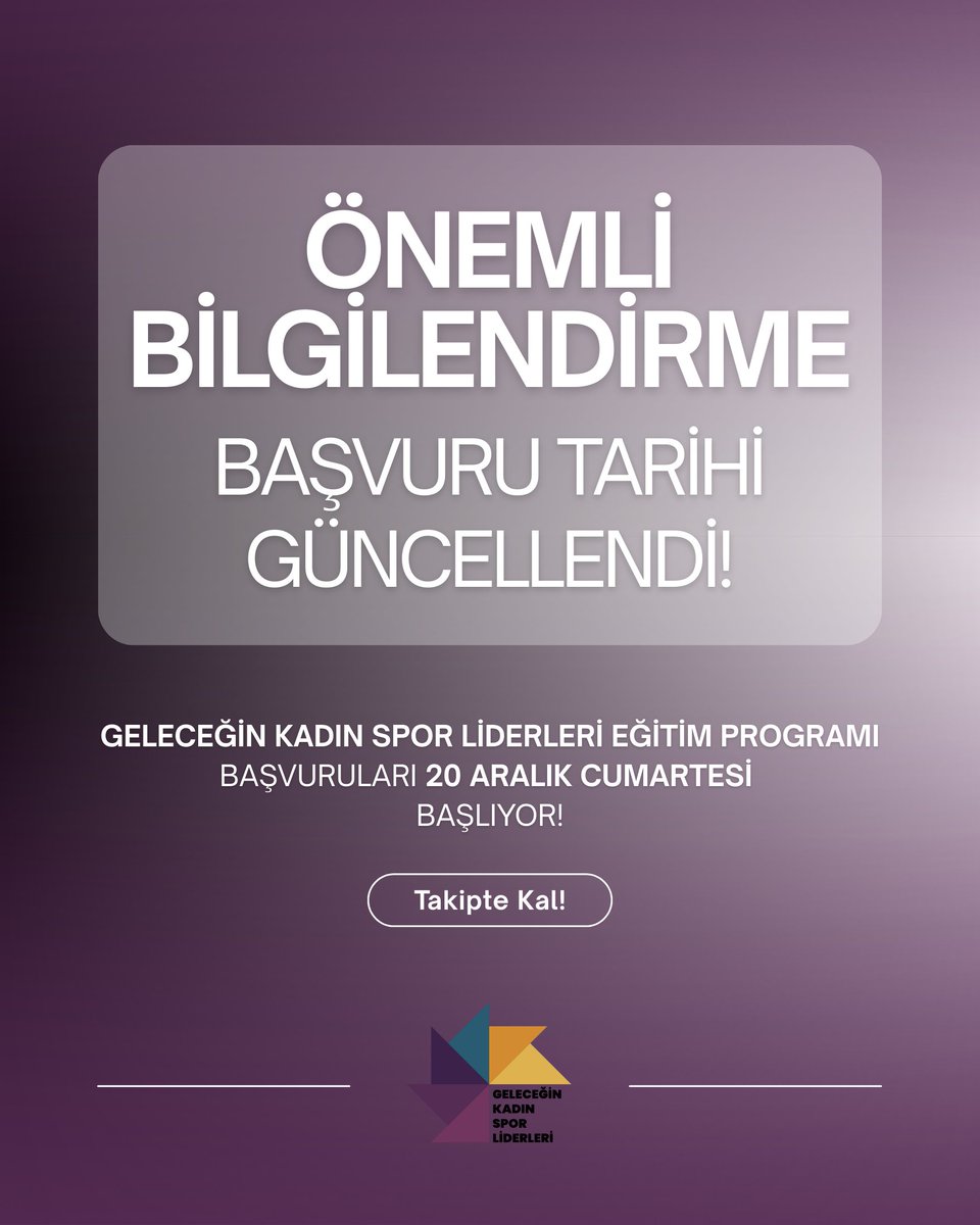 📢Bugün (15 Aralık) sizlerle paylaşmayı planladığımız “Geleceğin Kadın Spor Liderleri Eğitim Programı” başvuru sürecimizi, teknik altyapı güncellemeleri nedeniyle 20 Aralık 2025 tarihine ertelediğimizi duyurmak isteriz.

Hacettepe Üniversitesi Spor Bilimleri Fakültesi ve Kadınlar