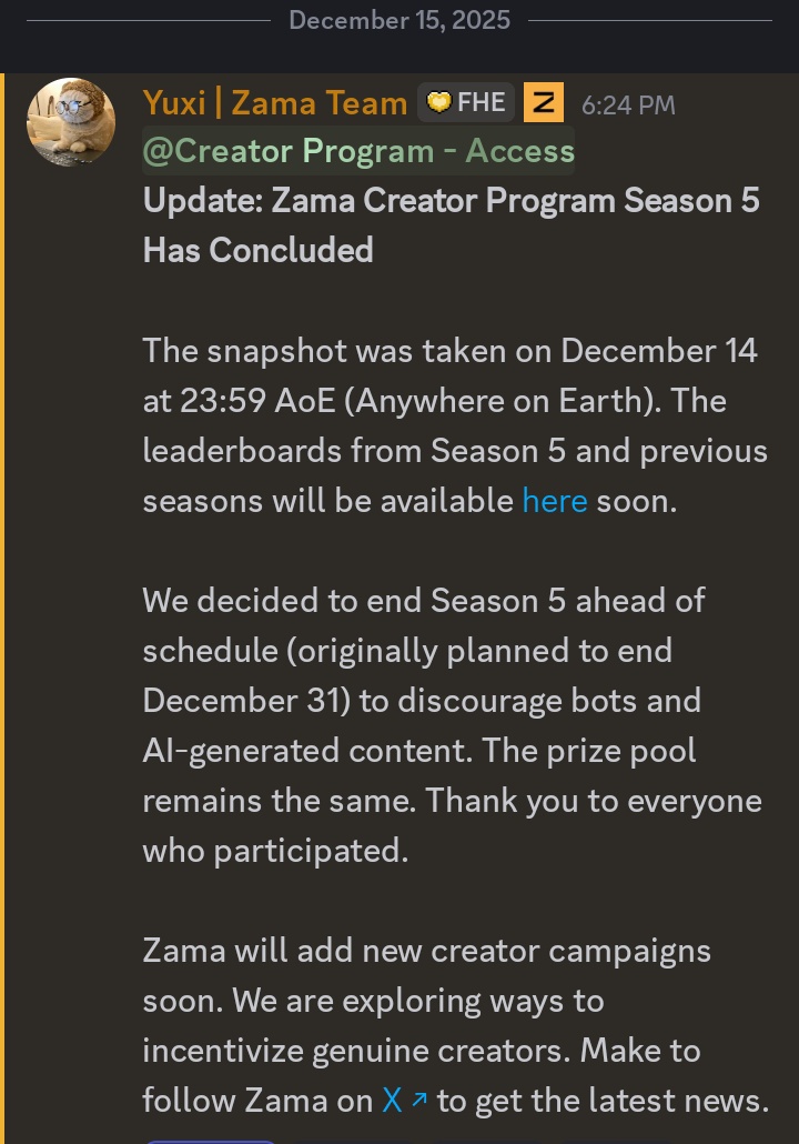JimJP__64's tweet photo. Update for @zama creator
$ZAMA season 5 has concluded the Snapshot was 14 December end.
Zama OG mint date January 5
mint (ETH)
Zama big opportunity 2026 😇😇
#ZamaCreatorsProgram https://t.co/JrbSlNhXbF
