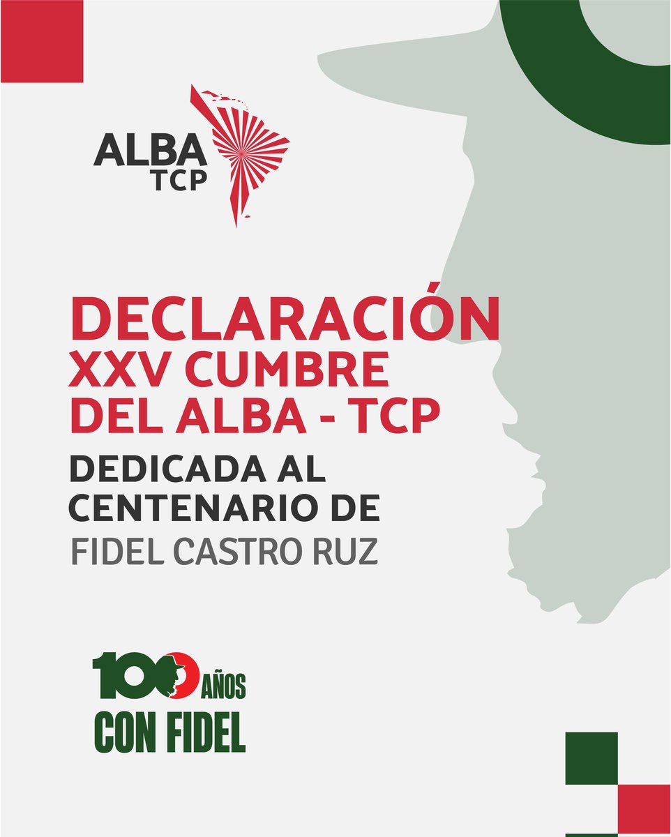 Hacia la conmemoración del centenario del natalicio del Comandante en Jefe #100AñosConFidel.

“Nada podrá detener el curso de la Historia”.

cubaminrex.cu/es/declaracion…
<a href="/AlfreMene37409/">Alfre Menendez</a> <a href="/DiazCanelB/">Miguel Díaz-Canel Bermúdez</a> <a href="/JHGcasanova/">julio Heriberto Gómez Casanova</a>