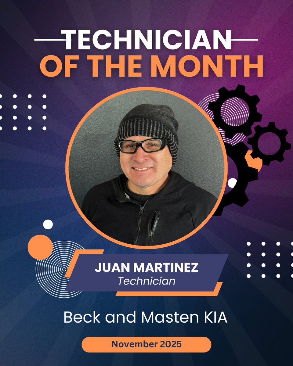Congrats to Juan Martinez, our Top Technician of the Month at Beck &amp; Masten Kia! 🌟👏
Your skill, dedication, and attention to detail keep every car running perfectly! 🛠️💯
#TopTechnician #BeckAndMastenKia #JuanMartinez #AutomotiveExcellence #TeamSuccess #CarCare