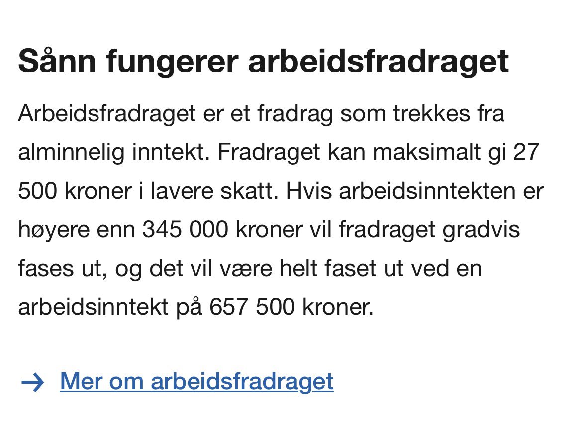 Haha dette er jo faktisk det dummeste. «Du er trukket ut og har vunnet i skattelotteriet». 🥳

Men siden du tjener over 657.500,- så blir skatten redusert med 0,-. 👍🏻

Så i ”forsøket” på å se om unge jobber mer med redusert skatt, vil det altså lønne seg for meg å jobbe …mindre?