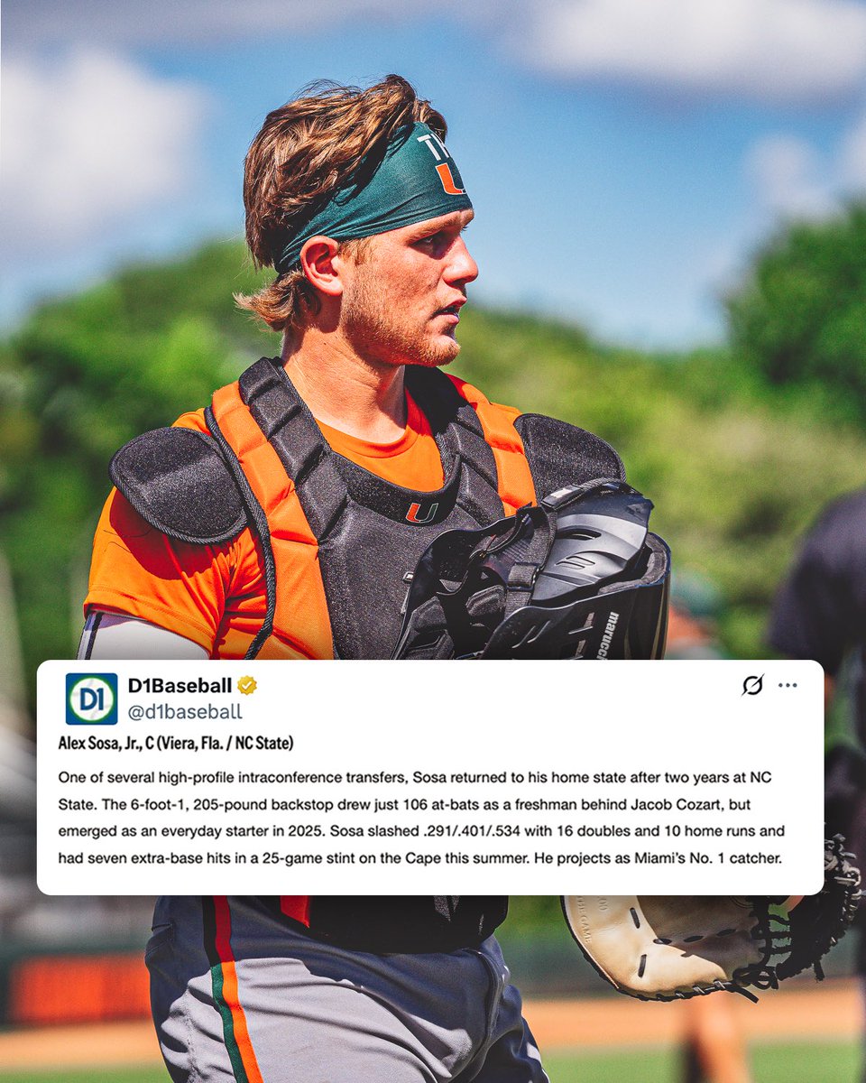 CanesBaseball's tweet image. Proven bat. Trusted glove.

@ASOS131 is ready to make his mark as a Miami Hurricane 🙌

Read @d1baseball full Miami newcomer report here ($): bit.ly/3MvHoJk