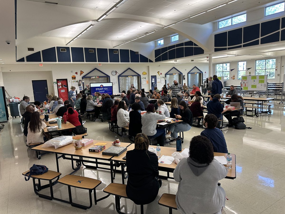 FCS_NSHS_Princ's tweet photo. Ready to continue our STEAM journey, with STEAM 101. Our EQ: “How do adjust what I already do in planning and teaching to align with a STEAM approach?” #SpartanStrong @alexbatesedu @RebeccaSWms @NorthSpringsHS https://t.co/GNxJJBlkZ0