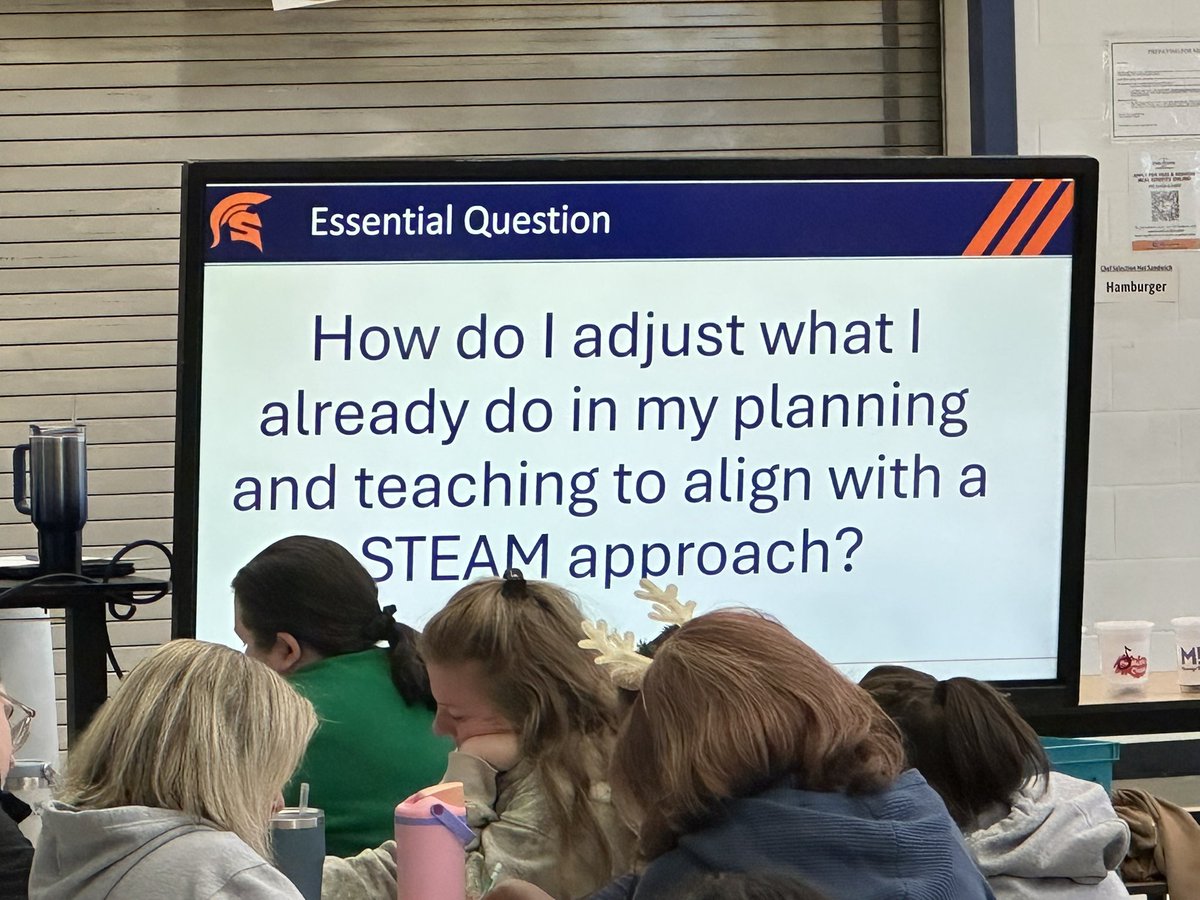 FCS_NSHS_Princ's tweet photo. Ready to continue our STEAM journey, with STEAM 101. Our EQ: “How do adjust what I already do in planning and teaching to align with a STEAM approach?” #SpartanStrong @alexbatesedu @RebeccaSWms @NorthSpringsHS https://t.co/GNxJJBlkZ0