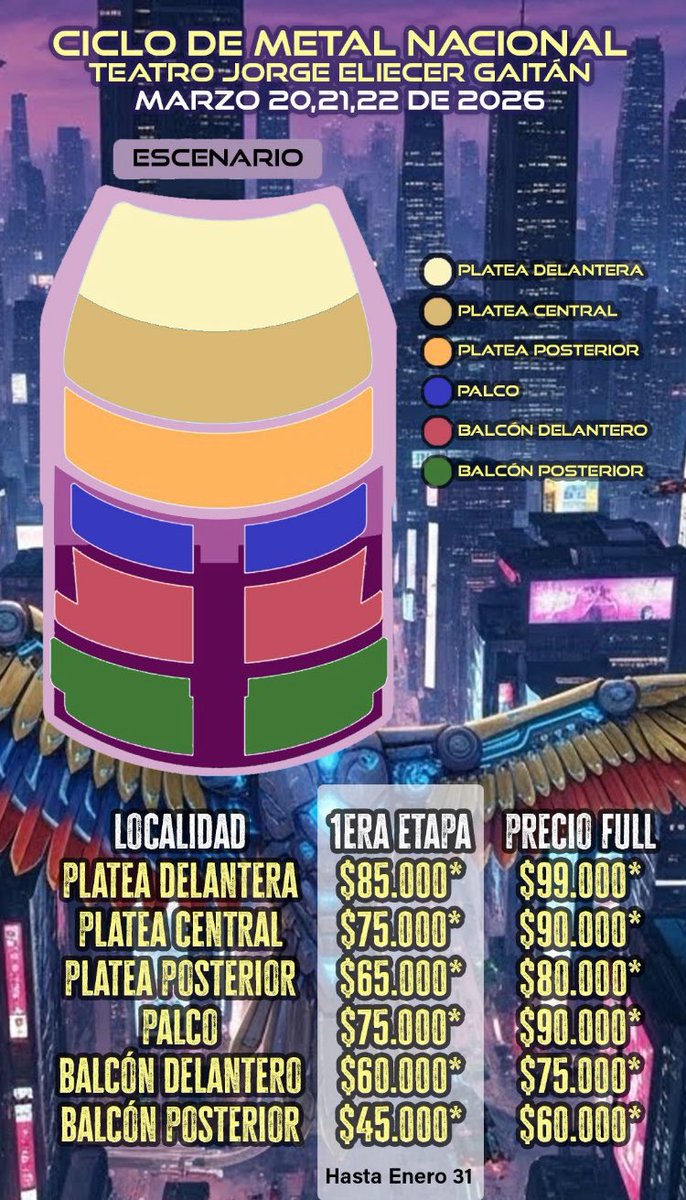 Metal Millenium Cicló de Metal Nacional (Marzo 20,21 y 22) 

Metal Millennium regresa en 2026 reuniendo las bandas más representativas de la escena nacional 
<a href="/GaiasPendulum/">Gaias Pendulum ®️</a> <a href="/katarsismetal/">Katarsis Oficial</a> Titán Ethereal <a href="/YimarkGonzalez/">YIMARK</a> Empyra
Warriors of the Light y Aquelarre.
<a href="/Tuboletaoficial/">Tuboleta</a>