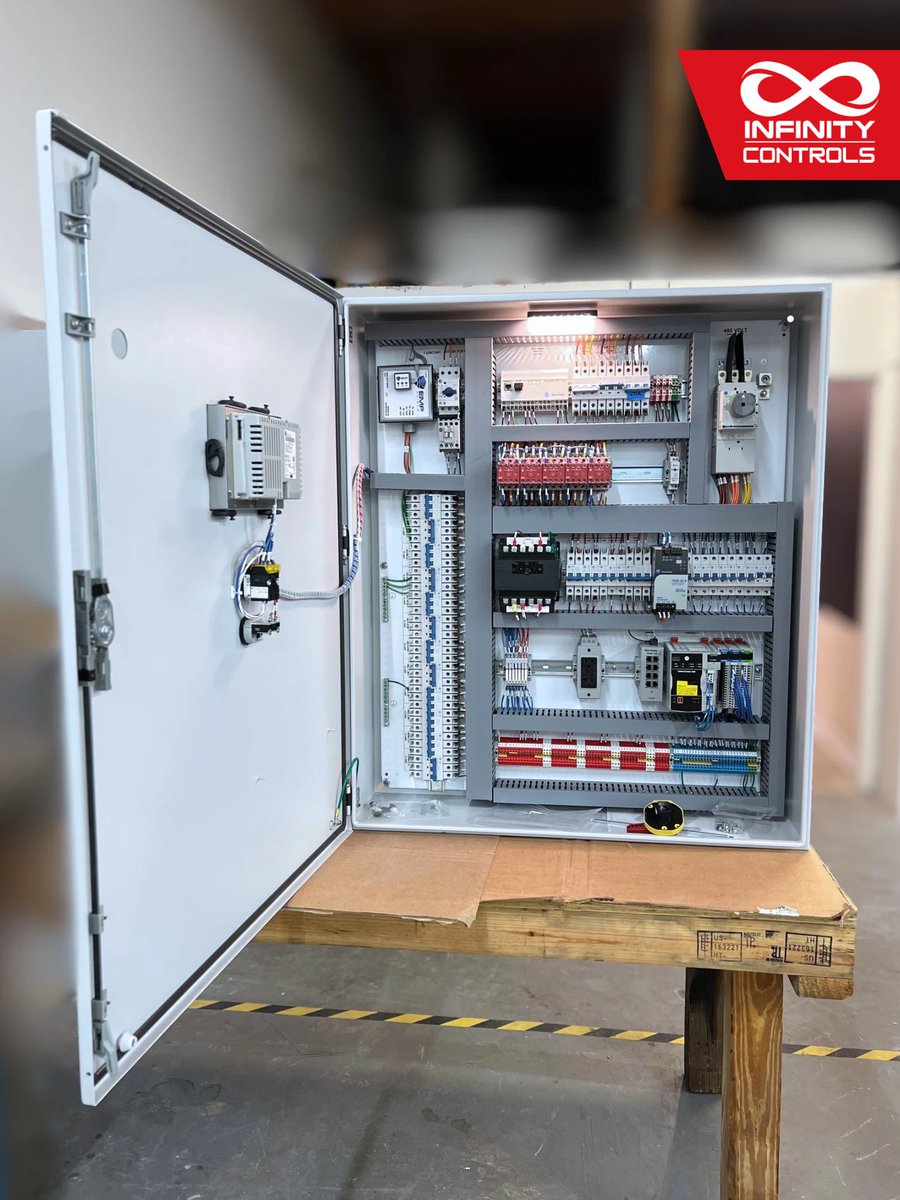 InfinityPanels's tweet image. 480V 3-phase control panel with PLC + HMI, networked I/O, and remote access—built to run and monitor multiple dehumidification units from one hub. 🛠️
💪🏻 Start your project today: Inf-ind.com

#electrical #quality #satisfying #trending #electric #journeyman #apprentice