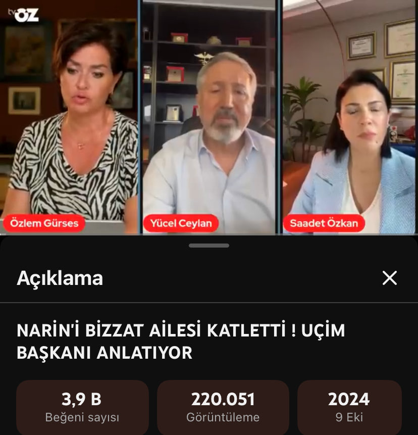 Güllü davasında dezenformasyon yapan Özlem Gürses Narin Güran davasında da çok manipülasyon yaptı. 
Mahkemeden önce yine hüküm vermiş çocuğun ailesini katil ilan etmişti.
Yayına attığı başlığa bakın.