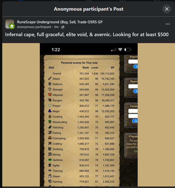 theRealFlights's tweet photo. @JagexSupport  please investigate this player for trying to sell his account. https://t.co/wOhbcrlLR8