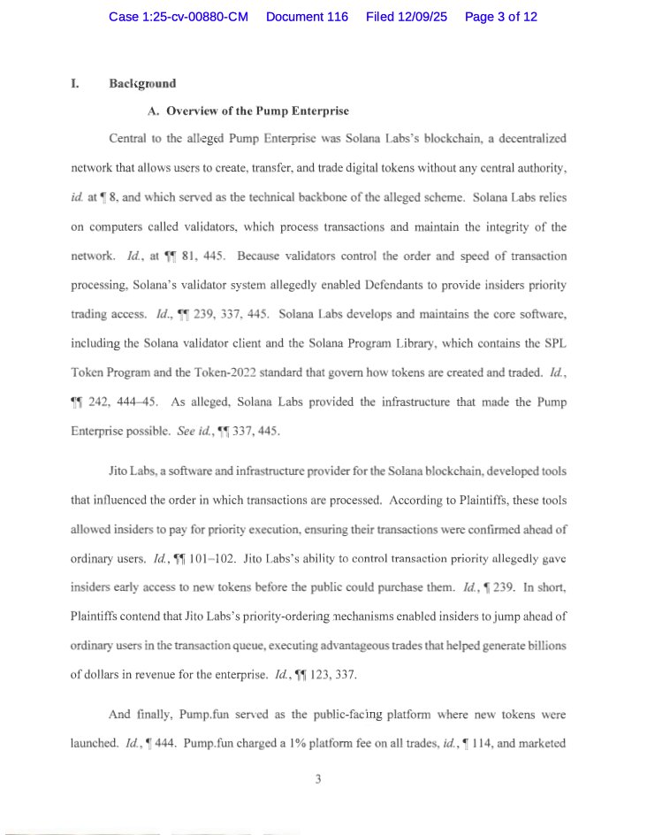 BurwickLaw's tweet image. Pumpdotfun &amp;amp; Solana lawsuit update:

Leave to amend (file new complaint) GRANTED

“What appeared to be a fair, automated marketplace was, Plaintiffs say, structurally tilted to extract value from ordinary users while rewarding those with privileged access to Solana's…