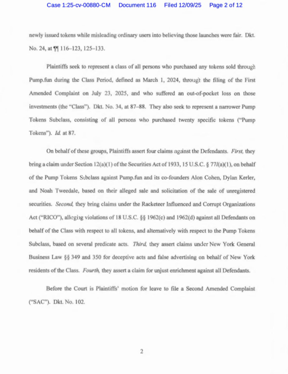 BurwickLaw's tweet image. Pumpdotfun &amp;amp; Solana lawsuit update:

Leave to amend (file new complaint) GRANTED

“What appeared to be a fair, automated marketplace was, Plaintiffs say, structurally tilted to extract value from ordinary users while rewarding those with privileged access to Solana's…