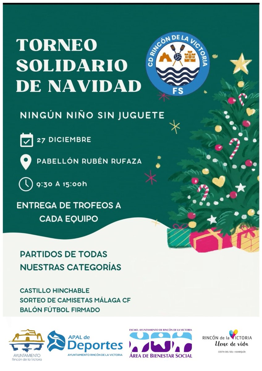 ✔El Ayuntamiento de Rincón de la Victoria acoge el Torneo Solidario de Navidad `Ningún niño sin juguete´, el próximo 27 de diciembre.

+info: rincondelavictoria.es/noticias/el-ay…

<a href="/deportesrinconv/">DeportesAytoRincon</a>  #torneosolidario #ningunniñosinjuguete