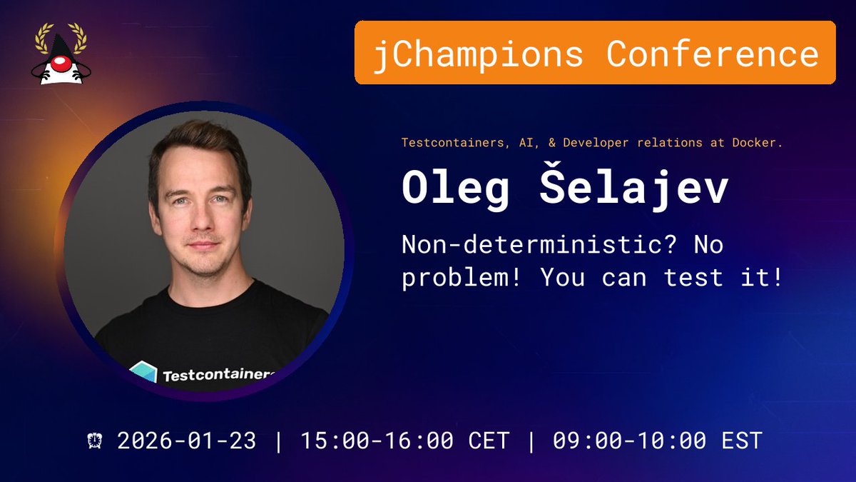 omniprof's tweet image. The online and free JChampions Conference is coming up on Jan 22, 23, 26, and 27. There will be 28 sessions for ALL Java developers presented by Java Champions.
jchampionsconf.com
youtube.com/@JChampionsCon…
Tickets from Eventbrite:  eventbrite.com/e/jchampions-c…