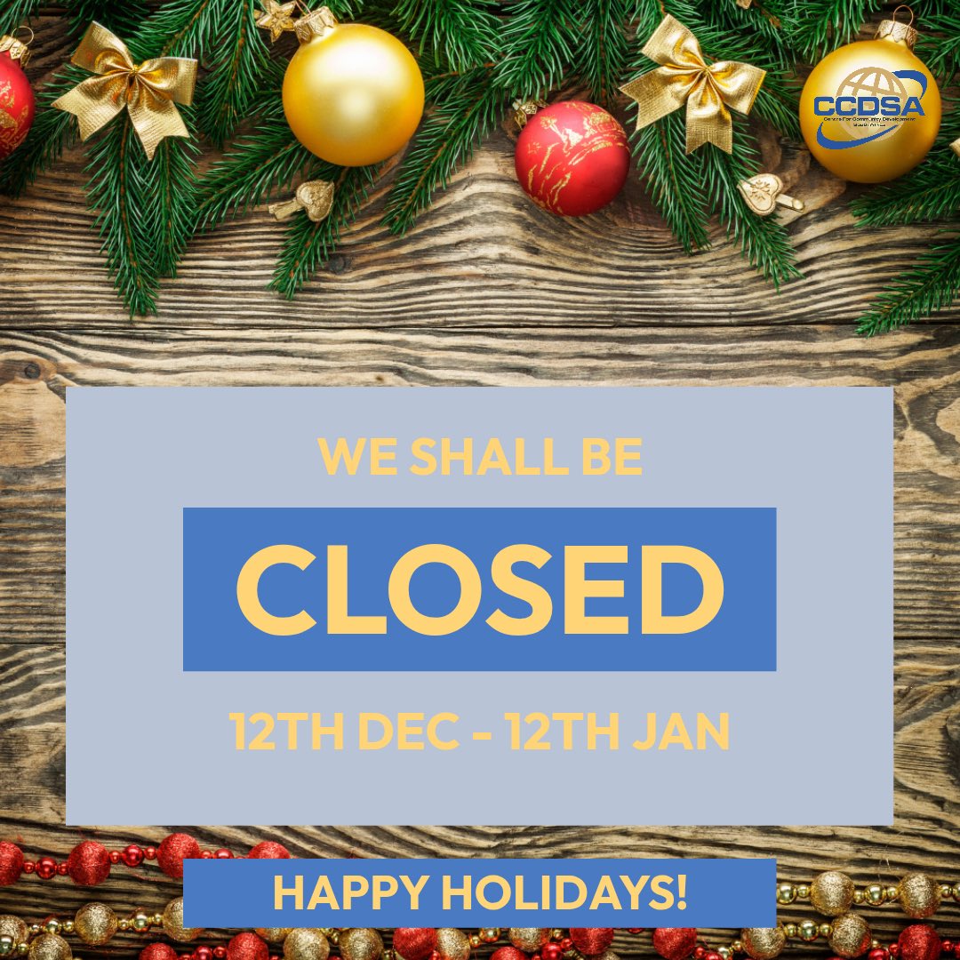 CentreforCommu1's tweet photo. 🎄 Holiday Notice | CCDSA 🎄
CCDSA will be closed from 12 Dec 2025 – 12 Jan 2026 for the festive season.
Thank you to our partners and communities for your support.
Season’s greetings and best wishes for the new year ✨
#HappyHolidays #CCDSA https://t.co/b1O5VcKOIs