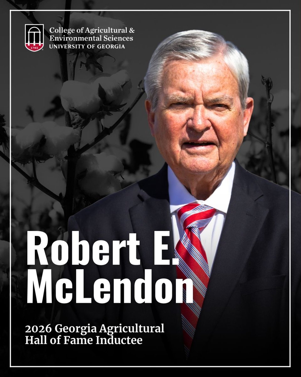 UGA_CollegeofAg's tweet image. We are thrilled to announce the 2026 inductees to the Georgia Agricultural Hall of Fame! These industry innovators will be honored for their remarkable contributions to the industry during a ceremony on March 20, 2026 in Athens, Georgia. 🔗 ugacaes.org/4pw2CFj