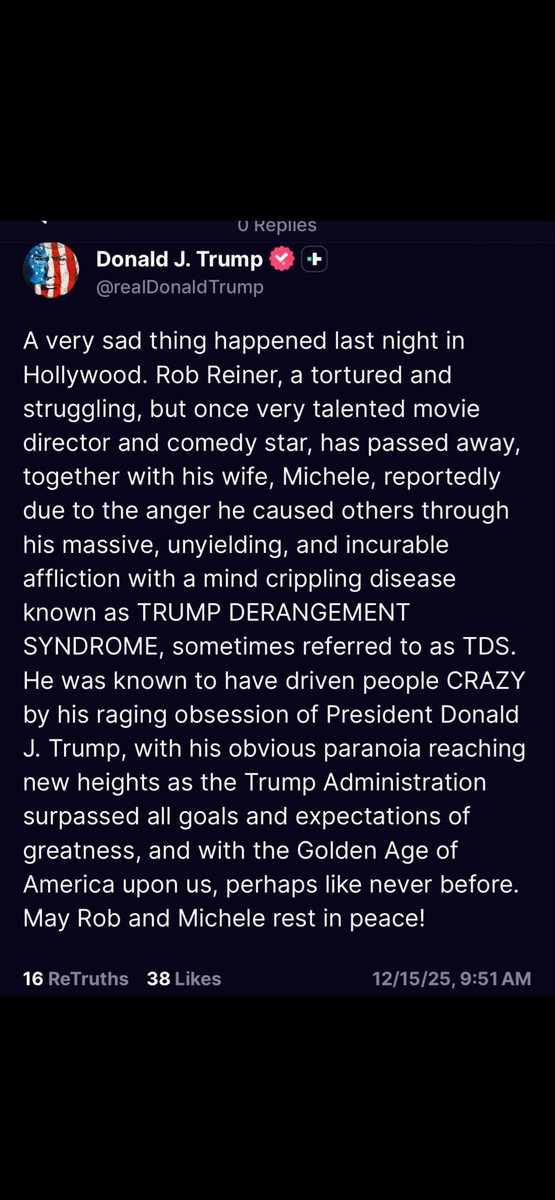 ProjectBlueWave's tweet image. For any MAGA scum who wanna compare what Reiner said about Trump with this statement that the PRESIDENT OF THE UNITED STATES posted. Get your head checked