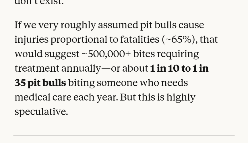 Bbburner19's tweet photo. @timfduffy @tinkady2 @AndyMasley That and I think this assumption is wrong. Pitbulls are generally much stronger than other dogs, injuries will not be proportional to fatalities because a higher proportion of bites will lead to fatalities. https://t.co/H3fGolMQxi