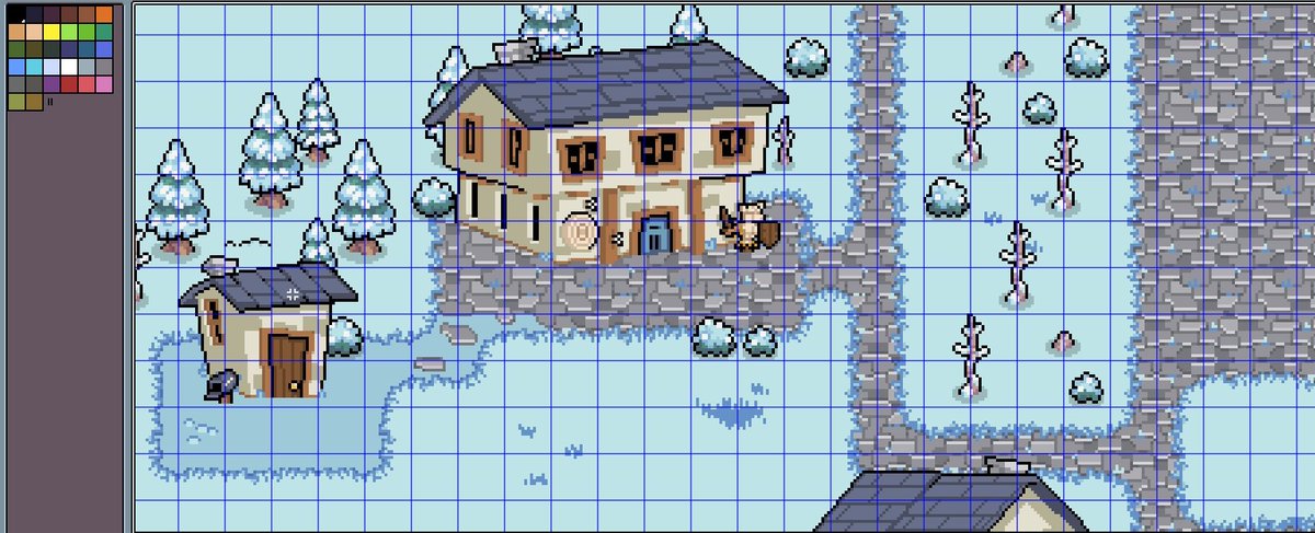 Sneak peek of the mockup I'm making for the town Kayak accidentally travels to from the library depths.

#fracturedlibrary #cozygame #indiegame